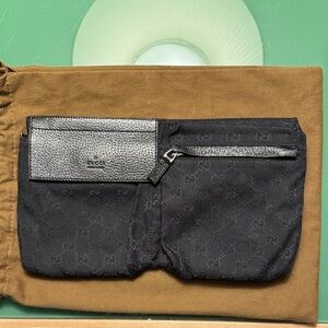 GUCCI Monogram Double Pocket Belt Bag Black